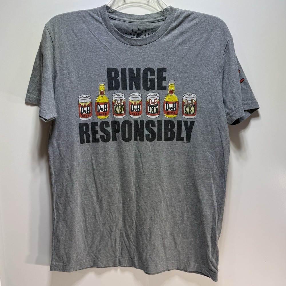 Universal Studios The Simpsons Binge Responsibly Shirt Men's L Gray‎ Duff Beer